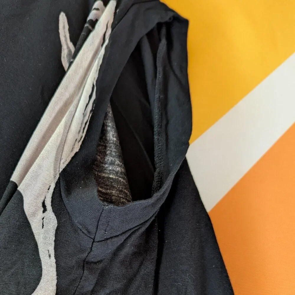 Allsaints Rip It Up Tunic Tee Black Grey Tone Abstract Graphic High Low Hem - Picture 10 of 12